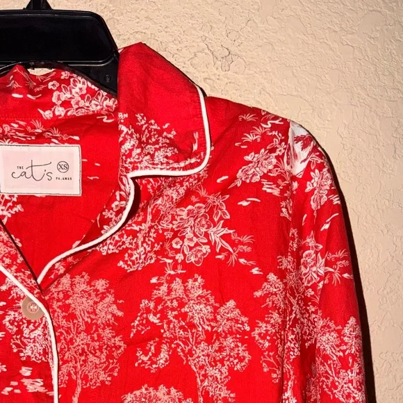Red French Toile Pajama Top | Scenic Print Button Front - Picture 4 of 7